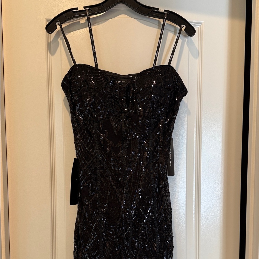 bebe Black Strapless Feathered Gown - Picture 5 of 12